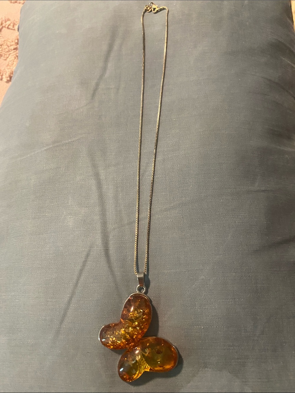 Amber Butterfly Pendant Necklace - Gold Chain